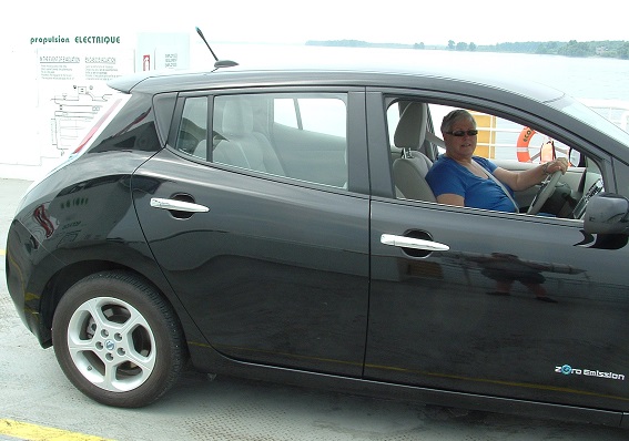Nissan Leaf electric car on electric ferry boat